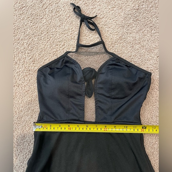 No Brand 1piece Mesh-Accent Halter Black Swimsuit - Picture 5 of 6